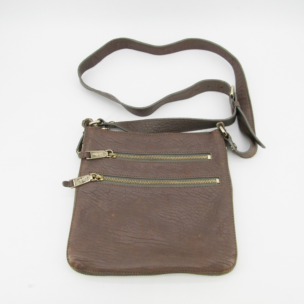 Cole Haan Gray Brown Pebbled Leather Crossbody Bag Adjustable Strap Zip Pockets